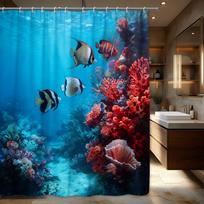 Glowing Purple Jellyfish Deep Sea Coral Oil Painting Waterproof Shower Curtain For Bathroom Decor W60H190(CM)-1 Pcs