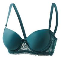 Sexy Lace Smooth Fabric Push-Up Underwire Bra with Anti-Sagging Side Support 36/80B tamsiai žalia spalva