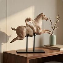 Equestrian Player Sculpture Leaping Pose Horse and Statue Resin Playing Polo Playing Polo