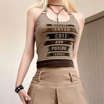 Women Sexy Vest Retro Sling Tops Street Wear Party Club Wear Girls Y2K Tops Tank Tops S chaki