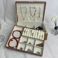 Jewelry box with lock, high-end exquisite anti-oxidation earrings, necklace, stud earrings, earrings, jewelry storage box. gray