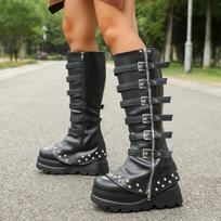 Women Boots Platform Fashion Punk Sexy Motorcycles Boots Women Outdoor Knee High Boots New Luxury Cosplay Gothic Shoes Women 36