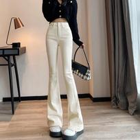 White Micro-flare Jeans for Women In Spring and Autumn Updated High-waisted Slim Small Horned Horseshoe Floor Trousers XS