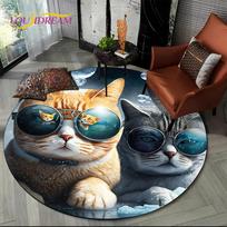 3D Persian Cat,Cute Calico Cat,Ragdoll Cartoon Round Carpet Rug for Living Room Bedroom Kid Playroom Decor,Pet Area Rug Non-slip 60cm gray