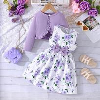 Kids Floral Dress With Cardigan Set 9Y violetinė