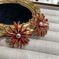 Angola Red Sea Coral Stud Earrings Enamel Oil Flower Earrings