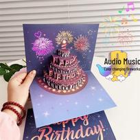 3D Pop-up Birthday Greeting Card with Music & Lights - High-end Creative Design gray
