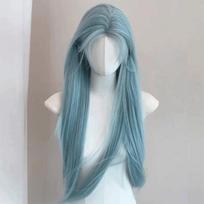 Layerd Sea Salt Blue Wig Harajuku Lolita Cosplay Wig Sweet Long Straight Synthetic Wig  Carnival mėlyna