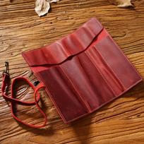 Vintage Cowhide Genuine Leather Roll-Up Pencil Case - Simple Multifunctional Literary Pencil Pouch brown