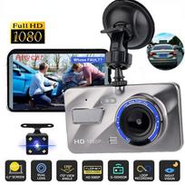 Dash Cam 1080P Dviejų objektyvų DVR automobilinis vairavimo įrašymo įrenginys 4 colių LCD ekranas 170° plataus kampo, G jutiklis, WDR, parkavimo monitorius, kilpos įrašymas, judesio aptikimas Dual button recording juoda