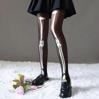 Fashion Tights Sexy Skeleton Legging Nightclub Bar Stockings Halloween Skull Bones Black Pantyhose for Women Young Girls One Size juoda