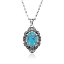 S Silver Necklace Natural Turquoise Pendants Necklace Fine  for Women Vintage Party Gifts with Chain