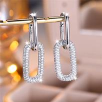 Unique Female White Rectangle Zircon Stone Hoop Earring Silver Gold Color Simple Wedding Earrings For Women
