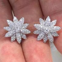 Charm Female White Flower Zircon Stone Stud Earrings Luxury Girls Gift Wedding  For Women