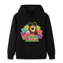 B1345 Multi-color Casual Kids Girls Masha Bear Printed Long Sleeves Hoodie 110cm