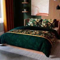 SELVA Green bedding set 220x200 cm - satin cotton, tropical pattern