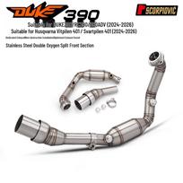 Išmetimo vamzdis su deguonies jutiklio jungtimi KTM 390 DUKE, RC390, 390 ADV ir Husqvarna Black/White Arrow 401 DUKE/RC390 Dual O2 Port Front Section (2024-2026) gray