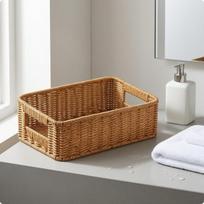 Imitation Rattan Storage Basket Open Top Braided Container Side Handles Light Brown 26198cm Light Brown 26-17-8cm