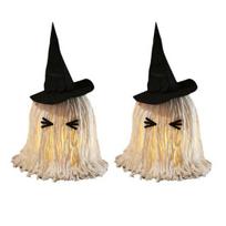Halloween Hanging Ghost Decoration LED Light Up White Cotton Rope 2pcs