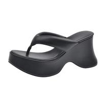 Madingos platforminės aukštakulnės šlepetės Moteriškos flip-flop'ai Batai Moteriški pleištai Sandalai 2025 m. Tendencija Suknelės Kvadratinio piršto bateliai Vasarinės šlepetės Mujer 34 juoda