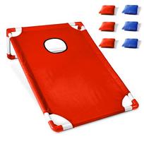 Nešiojamas Cornhole rinkinys su 1 Cornhole žaidimo lenta ir 6 sėdmaišiais kiemo mėtymui raudona