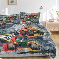 3pcs Monster Jam Monster Truck Bedding Set-Universal Three-Piece Set for Bedroom, Guest Room, Living Room, Hotel-Perfect Gift for Fans, Trav 135x200cm gray