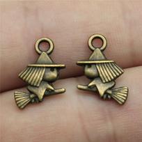 20pcs Halloween Witch Wizard Antique Bronze Silver Color Pendants DIY Findings Tibetan Jewelry gray