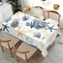 Ocean-Themed Rectangle Tablecloth for Table Decor Summer Sea Shell Starfish Coral Kitchen Dining Table Cloth Holiday Party Decor 90x140cm