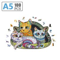 Colorful Cute Cat Wooden Puzzle Personalized 3D Puzzle Adult Children's Gift Shape Board Set Toy DIY Interactive Game Toys A21 black