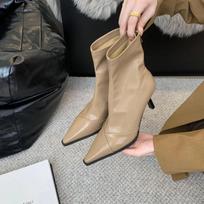 2024 Autumn/Winter Sexy Skinny Heel Ankle Boots for Women Elastic Skinny Pointy Boots for Women 35 chaki