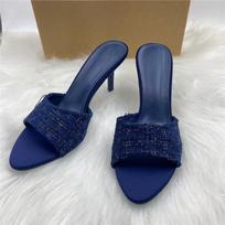 Mėlynos tvido stiletto aukštakulnės klumpės moterims Seksualios atvirais pirštais šlepetės Sandalai Elegantiški vakarėlio vakarinės suknelės batai Šlepetės 36 mėlyna