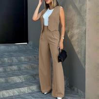 Pavasario vasaros moteriškas kostiumas Moteriška liemenė Elegantiškas moteriškas kelnių rinkinys be rankovių moteriškos kelnės su plačiu liemeniu madingos XS
