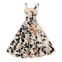 Women's Casual Fashion Flower Print Sexy Off Shoulder Punk Retro Dress Retro Dress Dress L smėlis