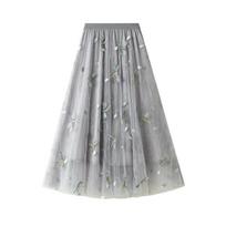 Moterų tiulio sijonai midi elastingu aukštu juosmeniu klostuoti tinkliniai sluoksniuoti lengvai krintantys raukiniai A formos ilgi tutu sijonai atsitiktiniam paplūdimio sūpuoklės stiliaus įvaizdžiui sijonai moterims One size pilka spalva