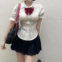 Baltos moteriškos palaidinės Tunikos Korėjietiški madingi marškiniai Prašmatnūs Harajuku Preppy Elegantiški moteriški japoniško stiliaus laisvalaikio JK Slim M balta