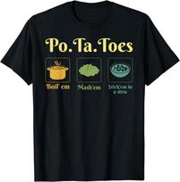 NEW Po-Ta-Toes Boil Em Mash Em Stick Em In A Stew Potato Taters T-Shirt L beige