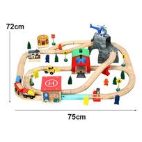 Bėgių rinkinys Vaikams skirta traukinuko žaislinė, sraigtasparnių nusileidimo aikštelė, transporto urvas, traukinukas, medinis, suderinamas su mediniais traukinukais 1:64 virš trejų metų beige