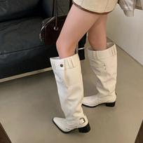 Big tube around boots women's autumn and winter new fashion babes but knee boots pointed thick heel black pile boots 35 balta