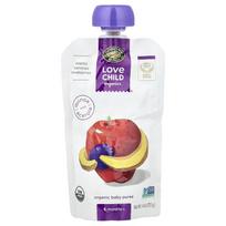 Love Child Organics, Nature's Path, Ekologiškas kūdikio tyrelė, 6+ mėn., Obuolys, Bananas, Mėlynė, 4 oz (113 g) white