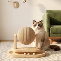 Sisal Ball Scratch Toy Wooden Stand for Ferrets Kittens Stable Furniture Protector Interactive Pet brown