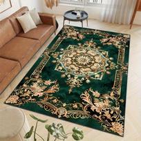 Luxury Vintage Emerald Gold Floral Area Rug Machine Washable Non-slip Polyester Large Carpet for Living Room Kitchen Bath Decor 50x80cm