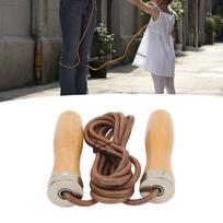 Jump Rope Cowhide Wooden Handle Portable Highly Effective Skipping Rope for Fitness Exercise gray