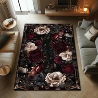 Dark Gothic Celestial Rose Print Area Rug, Ornate Vintage Floor Mat for Living Room Bedroom Kitchen Dorm Office Home Decor 40X60CM