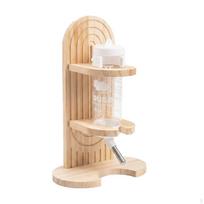 Hamster Water Bottle with Stand Wooden Pet Standing Dispenser Leak Resistant Waterer for
