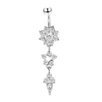 Trendy Sexy Crystal Metal Navel Nail Shiny Zircon Flower Dangle Belly Button Rings For Women Fashion Body Piercing Jewelry A3