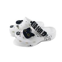 Crocs Classic Platform Clog EVA Hand-Painted Black Cat Cute and Versatile Classic Niche Campus Style Hole Shoes Unisex White 34-35 balta