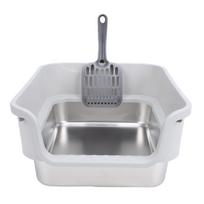 Cat Litter Box Large Size Open Top High Sided Easy Cleaning Stainless Steel Cat Litter Box for Home Light Gray šviesiai pilka spalva