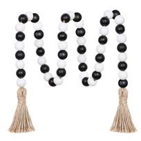 Medienos karoliukai Garland Farmhouse Beads?su kutais Boho karoliukais Pakopinis padėklas Vaza Langų lentyna Dekoratyviniai karoliukai Namų dekoras juoda balta spalva