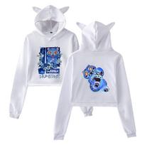 Women Sexy KPop Demon Hunters Cartoon Print Cropped Sweatshirts Loose Harajuku Pullovers Korean Casual Tops XS balta