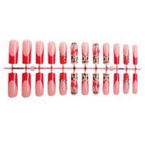Press on Nails Long Square Fake Nails  Acrylic Glossy False Nails with 3D Cherry Designs Reusable Full Cover Artificial Nail Supplies for Women 24Pcs pink